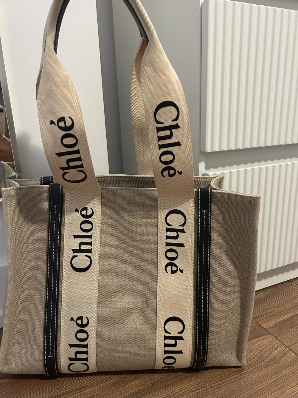 Chloé Beige Canvas Tote with Logo Straps
